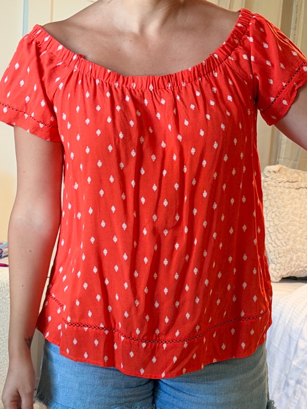 Old Navy Red Off-Shoulder Peasant Blouse